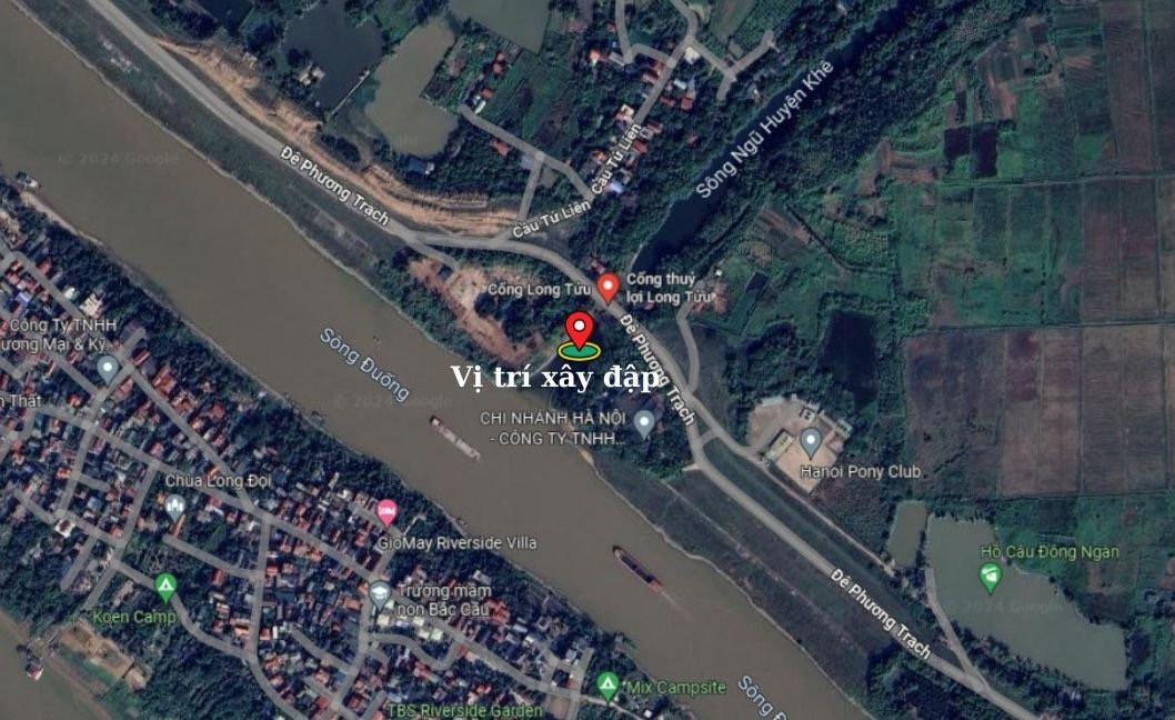 Vị trí xây dựng là khu vực cống Long Tửu (huyện Đông Anh, Hà Nội) trên bản đồ.