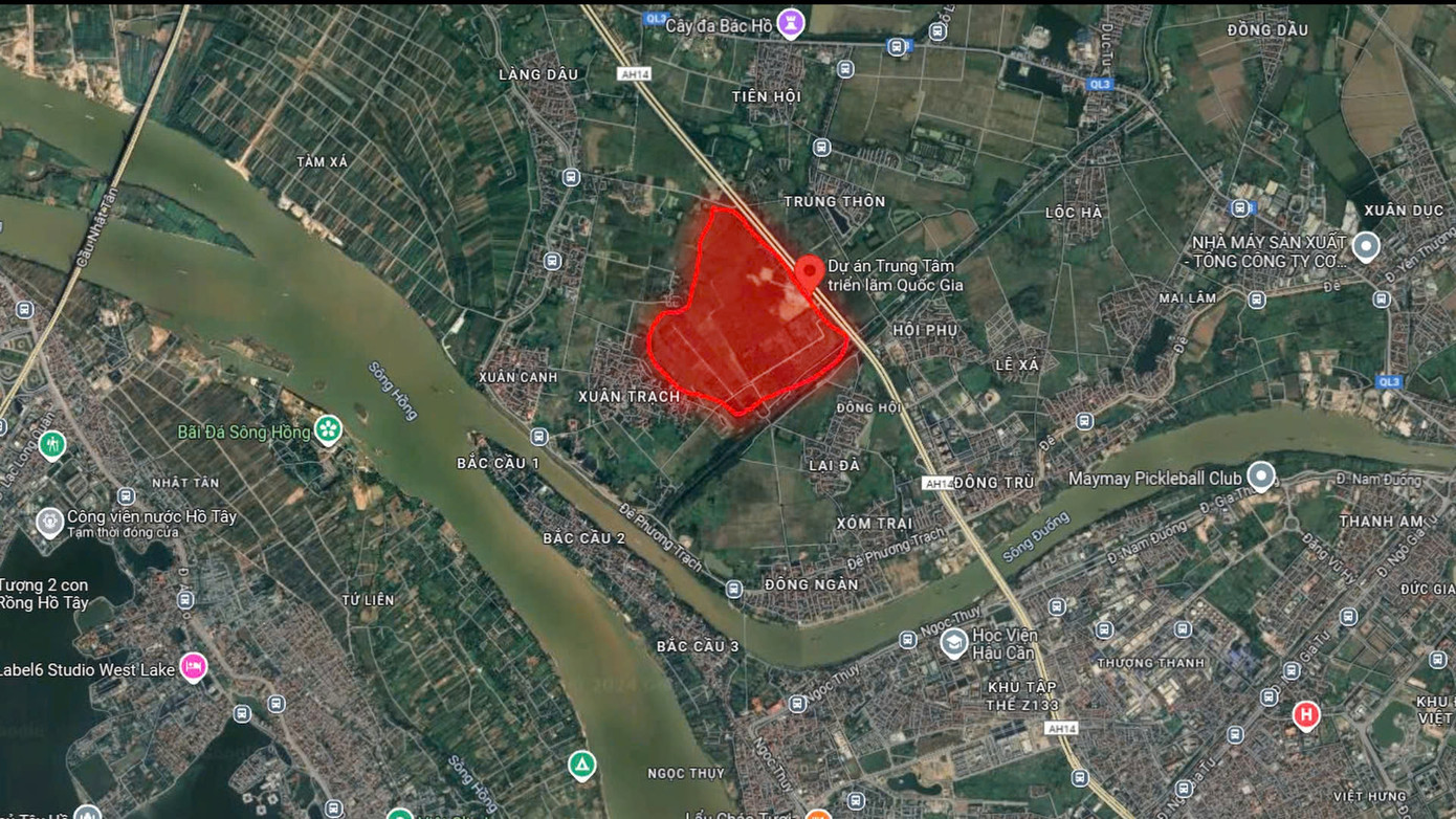 Vị trí xây dựng trung tâm Hội chợ Triển lãm Quốc gia mới nằm tại huyện Đông Anh (Thành phố Hà Nội). Ảnh: Google maps.
