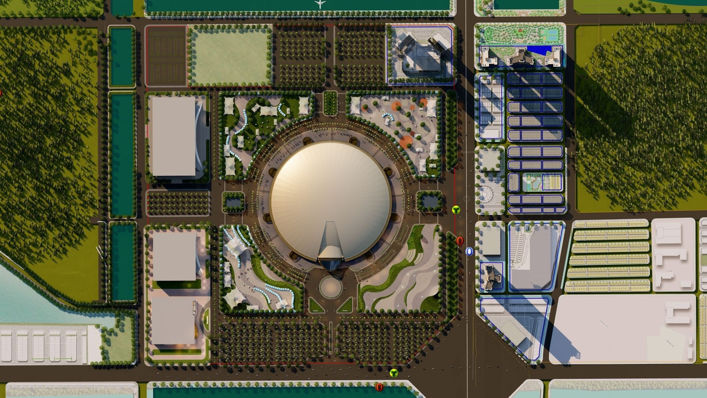 Hình ảnh phối cảnh của Trung tâm hội chợ triển lãm quốc gia mới.