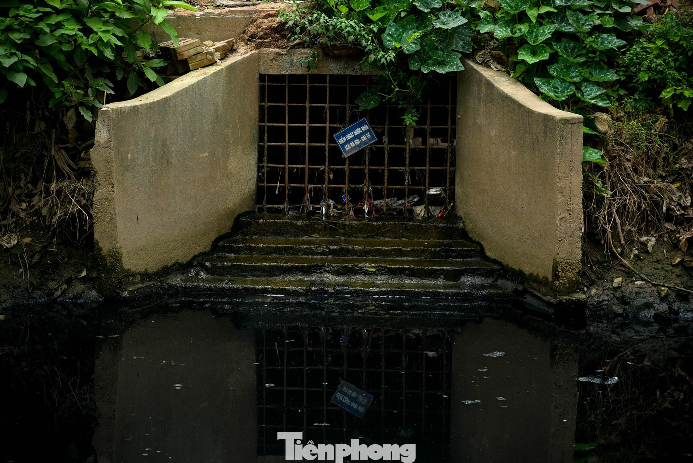 Cống thoát nước ở khu công nghiệp Hà Nội - Đài Tư chảy ra sông Cầu Bây xả trực tiếp vào dòng sông chính Bắc Hưng Hải.