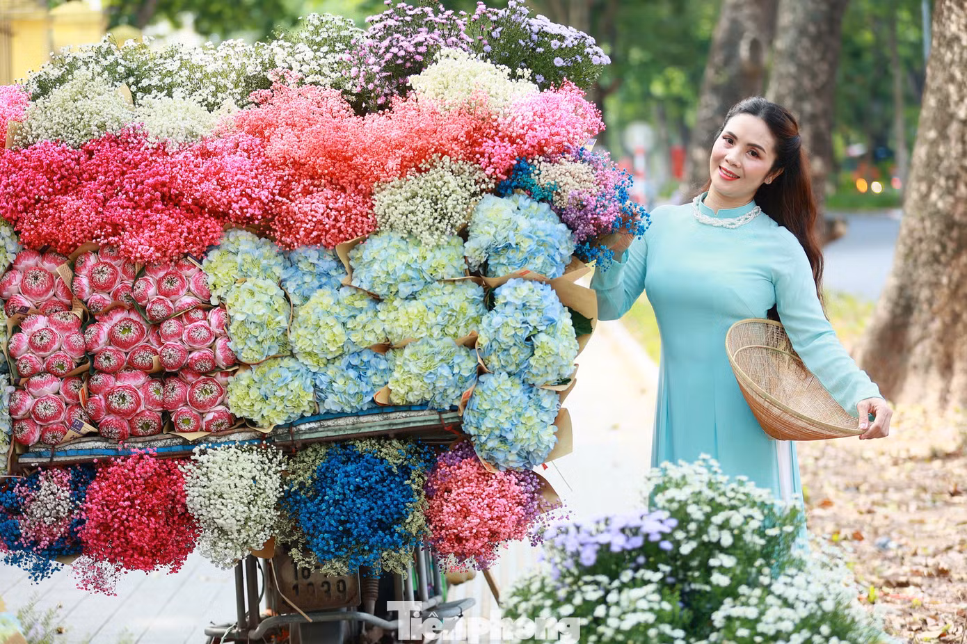 Thu Hà Nội còn được tô điểm bởi những xe bán hoa rong chở đầy cúc họa mi, hoa hướng dương, hoa đồng tiền… rong ruổi trên khắp phố phường được nhiều người săn đón lưu giữ trọn vẹn khoảnh khắc sắc thu tuyệt đẹp.