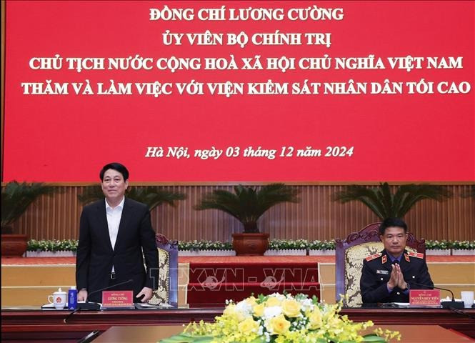 Chủ tịch nước Lương Cường làm việc với Viện Kiểm sát Nhân dân tối cao. Ảnh: Lâm Khánh/TTXVN Chủ tịch nước Lương Cường làm việc với Viện Kiểm sát Nhân dân tối cao. Ảnh: Lâm Khánh/TTXVN
