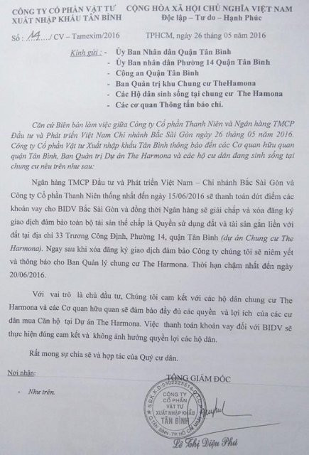 Chủ đầu tư Harmona xin lỗi về vụ lấy nhà dân 'cắm' ngân hàng ảnh 1