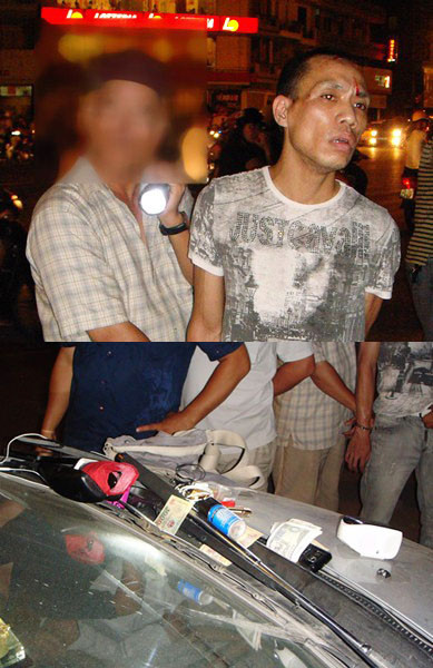 Đối tượng Nguyễn Quang Cường và hung khí bị thu giữ. Đối tượng Nguyễn Quang Cường và hung khí bị thu giữ