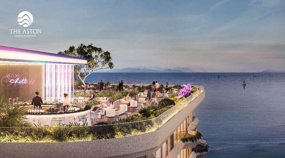 Phối cảnh Sky Bar giữa tầng mây thu trọn vào mắt toàn cảnh đại dương tại dự án