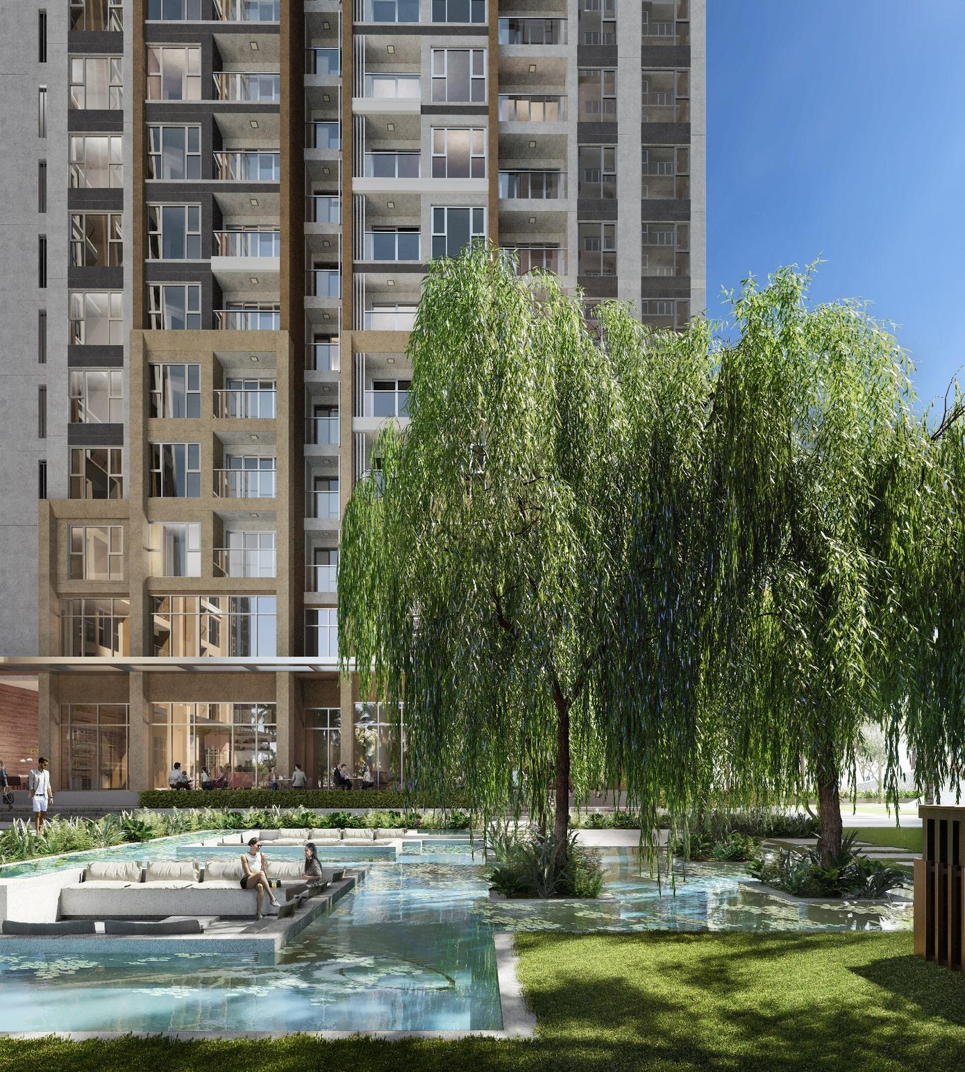 Yếu tố nước được ứng dụng trong thiết kế nội khu. Ảnh: Masterise Homes