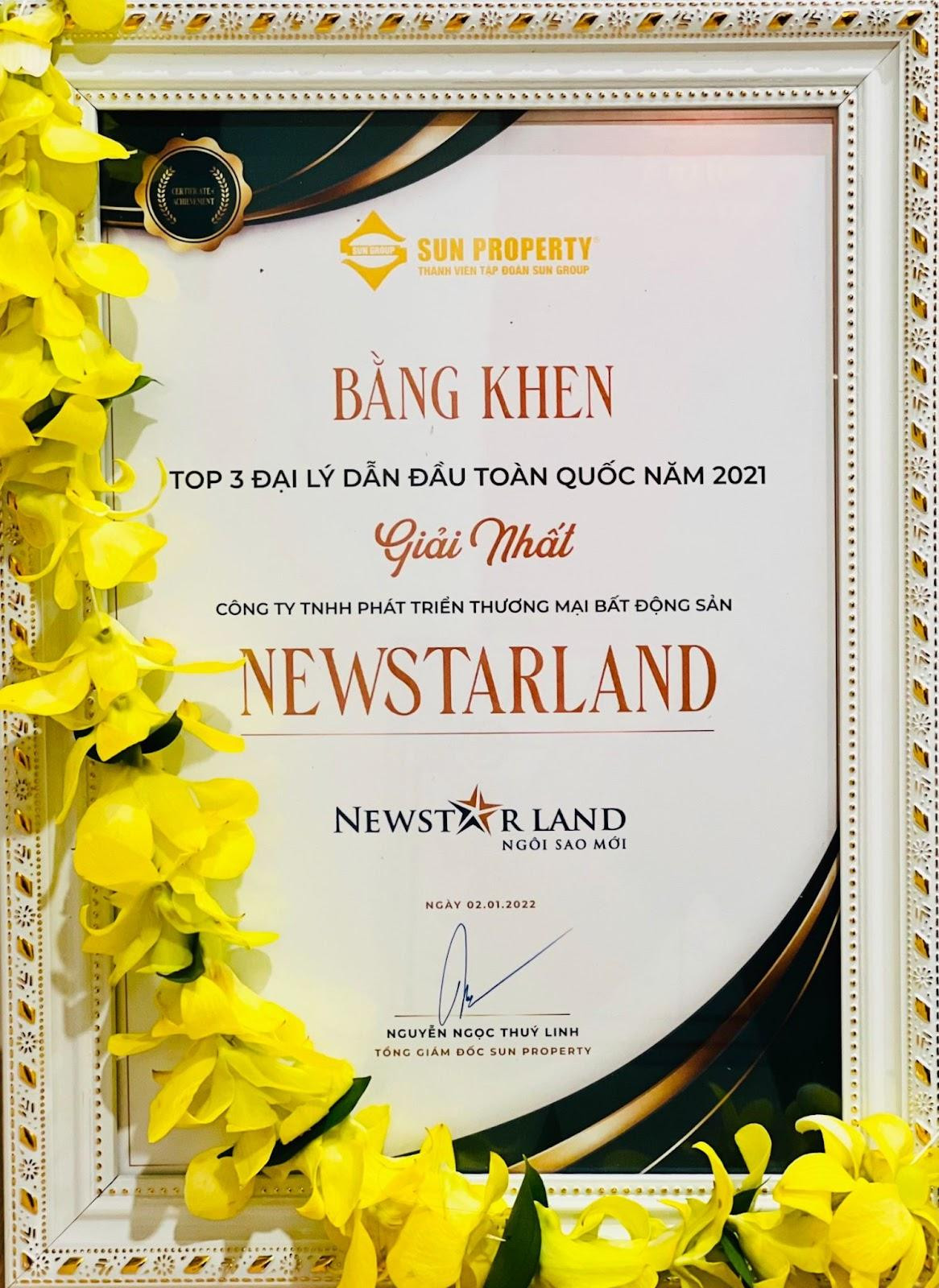 NewstarLand là đại lý Top 1 dẫn đầu toàn quốc hệ thống Sun Property năm 2021