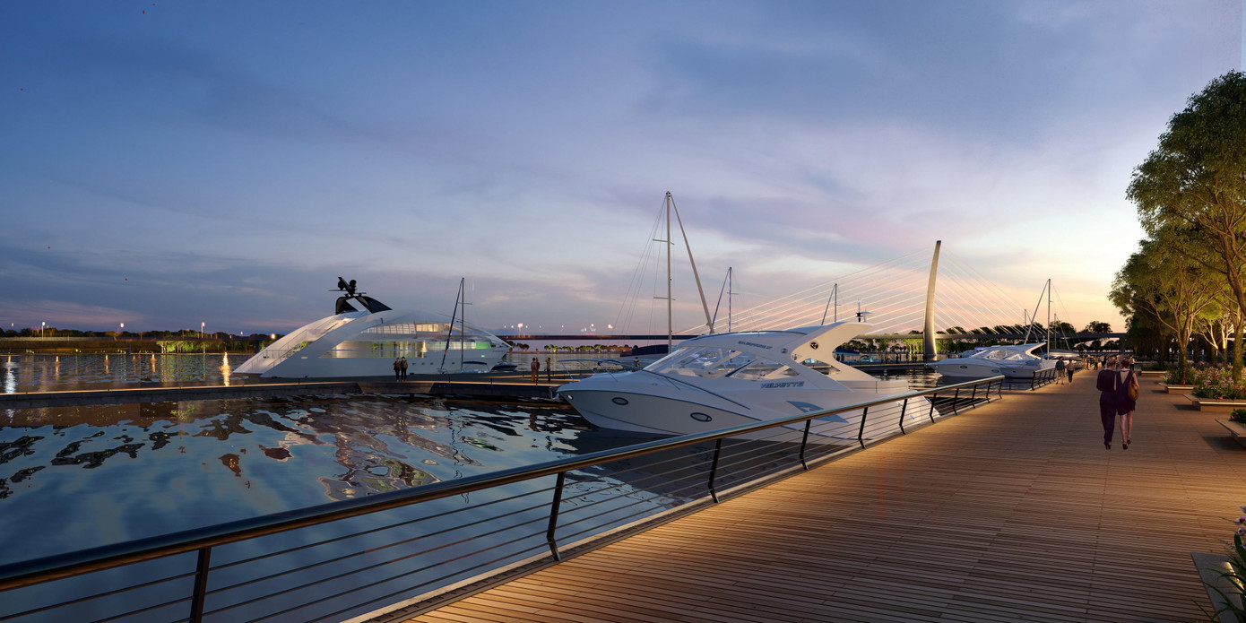 Bến du thuyền của Grand Marina, Saigon trong ráng hoàng hôn