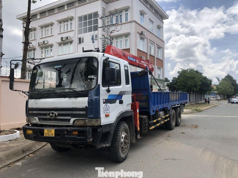 Xe tải cẩu nhóm đối tượng dùng chở cây Mai