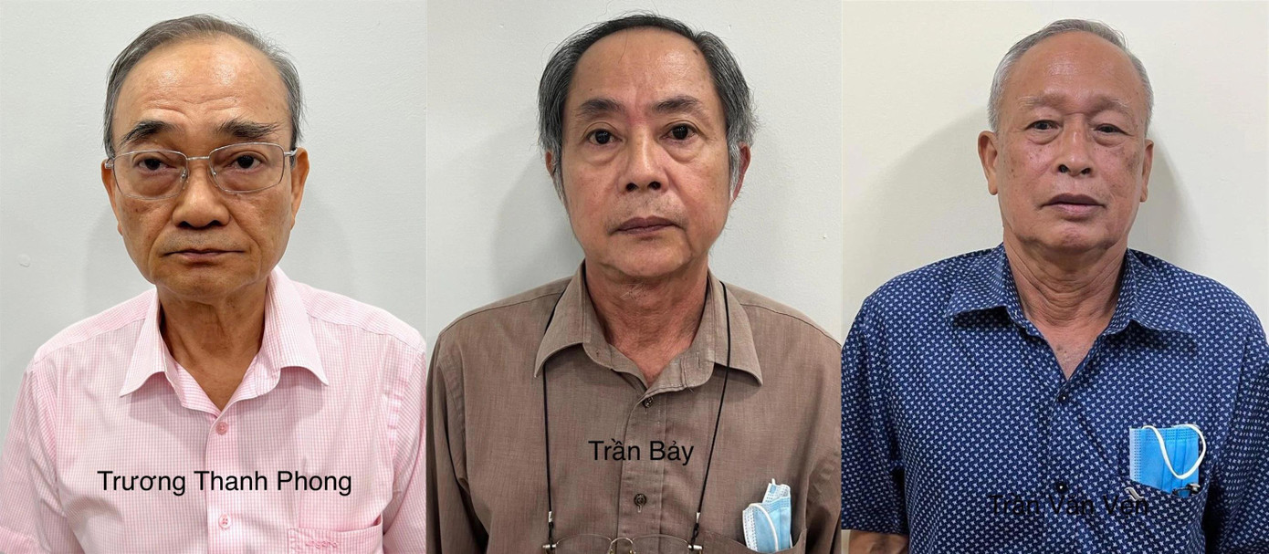 Bị can Trương Thanh Phong, Trần Bảy, Trần Văn Vẹn (từ trái qua) tại cơ quan công an. Ảnh: B.C.A Bị can Trương Thanh Phong, Trần Bảy, Trần Văn Vẹn (từ trái qua) tại cơ quan công an. Ảnh: B.C.A