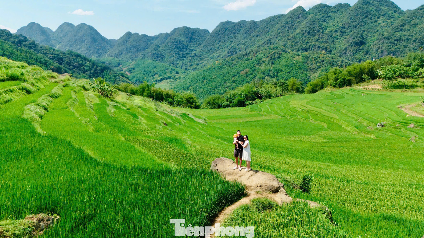 Đến Pù Luông vào những ngày đầu tháng 5, du khách sẽ có dịp ngắm những thửa ruộng bậc thang xanh mướt của lúa non uốn lượn quanh sườn núi. Cảnh sắc hùng vĩ, nên thơ khiến nơi đây trở thành điểm đến lý tưởng cho du khách muốn tìm về với thiên nhiên nguyên sơ và tận hưởng nhịp sống chậm rãi, an lành.