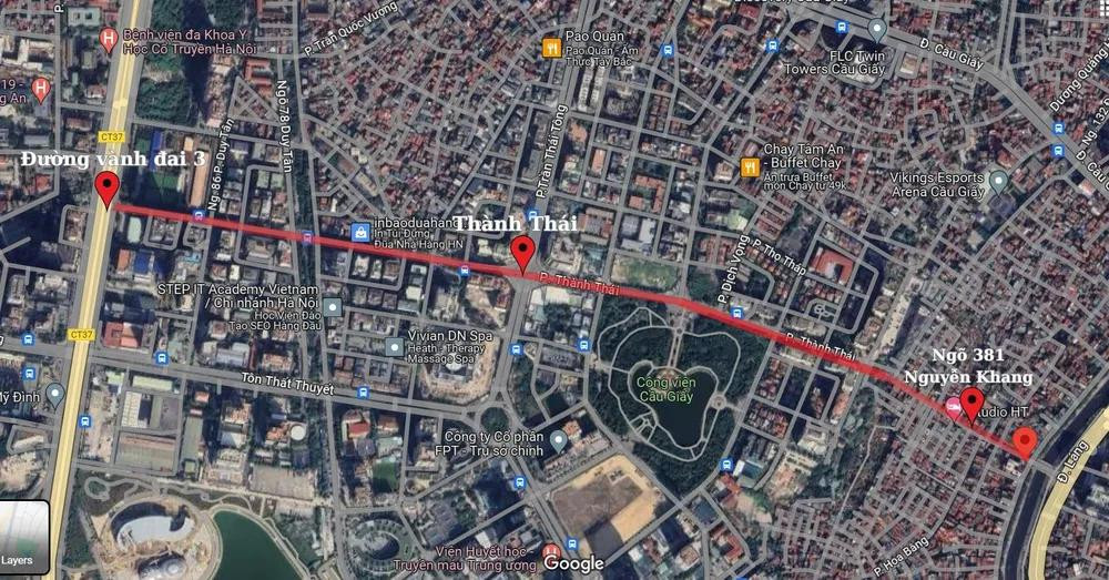 Dự án cải tạo, mở rộng mặt đường ngõ 381 Nguyễn Khang sau khi hoàn tất sẽ tạo trục kết nối với đường vành đai 2, vành đai 2,5 và vành đai 3, giảm bớt gánh nặng cho nhiều tuyến đường trong khu vực, ảnh Google maps. Dự án cải tạo, mở rộng mặt đường ngõ 381 Nguyễn Khang sau khi hoàn tất sẽ tạo trục kết nối với đường vành đai 2, vành đai 2,5 và vành đai 3, giảm bớt gánh nặng cho nhiều tuyến đường trong khu vực, ảnh Google maps.