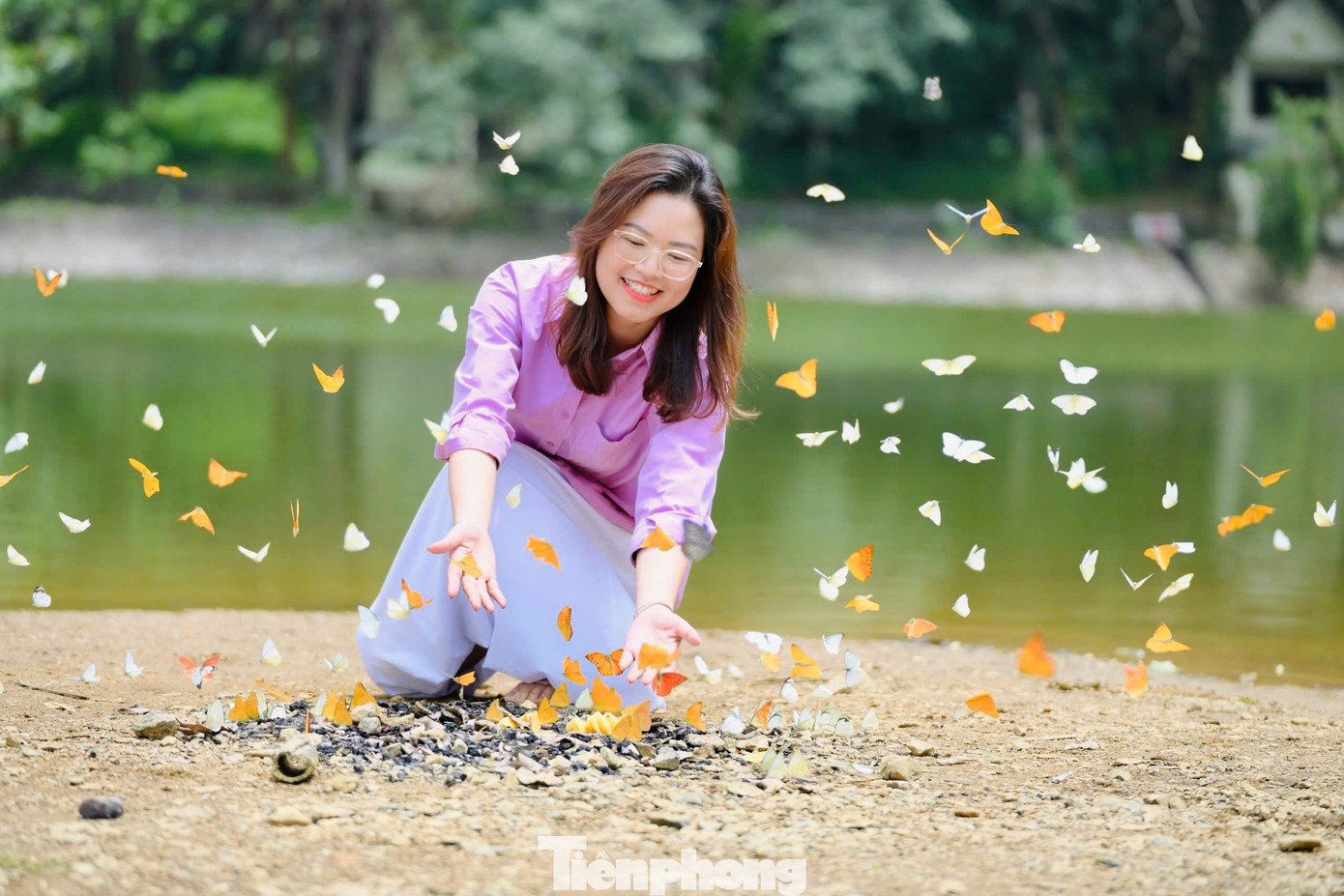 "Bướm rất thích nước ngọt và nước muối, hai loại đồ uống này giúp sự sinh trưởng và kích thích giao hợp của chúng nên du khách có thể đổ một chút ra đất, bướm sẽ tụ lại nhiều hơn", Huy Hoàng chia sẻ kinh nghiệm "săn" được bướm đẹp tại đây.