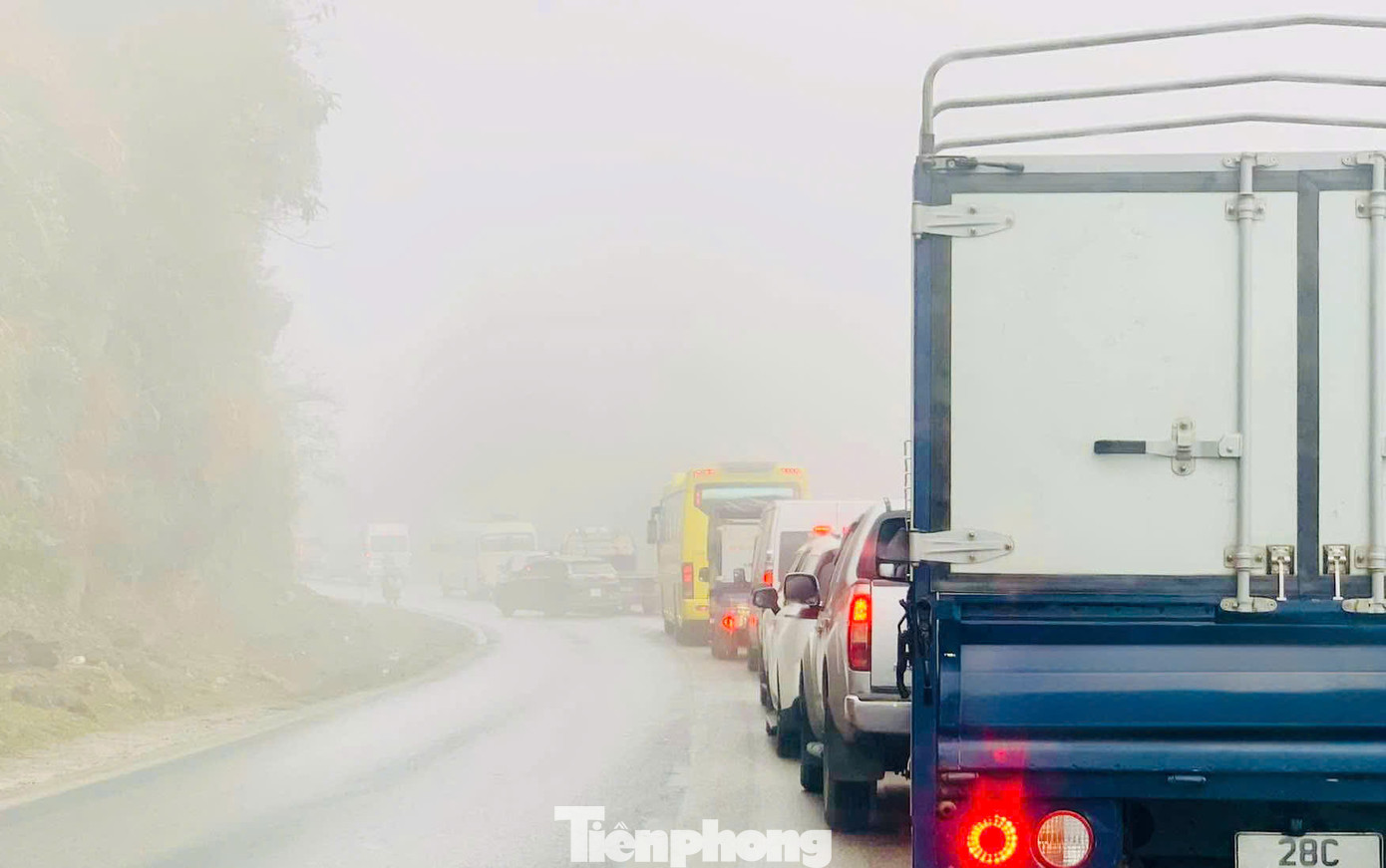 Bất chấp cái rét 8 độ C cùng mưa phùn, du khách vẫn ùn ùn đổ về Mộc Châu săn hoa mận khiến nhiều tuyến đường từ trung tâm đi các điểm ngắm hoa ùn tắc kéo dài cả cây số.