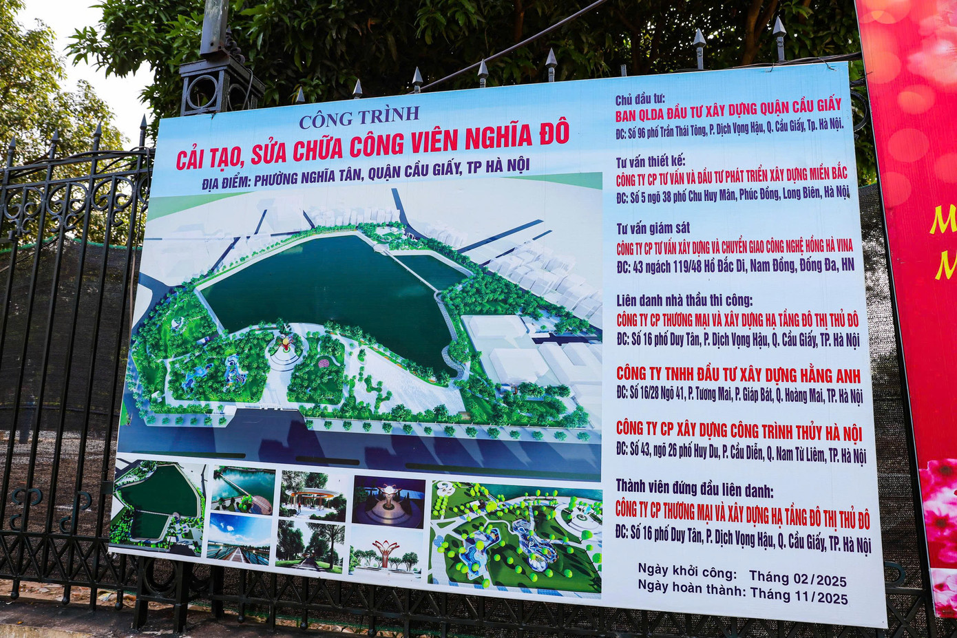 Có diện tích 42.000m2 nằm trên đường Nguyễn Văn Huyên và Tô Hiệu, công viên Nghĩa Đô là một trong những công viên lớn nhất Hà Nội. Với vị trí đắc địa nằm ngay giữa trung tâm thành phố cùng khuôn viên xanh mát thì nơi đây được ví như “hòn ngọc xanh” của Thủ đô. Theo quyết định phê duyệt, dự án đang tổ chức cải tạo 2 cổng hiện trạng, sửa chữa, nâng cấp toàn bộ hoa sắt, tường rào hiện trạng bao quanh công viên.