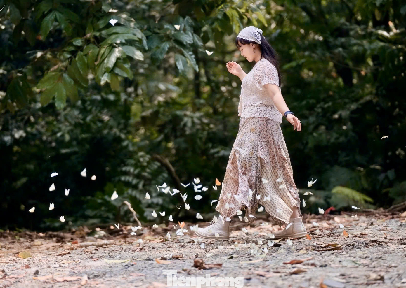 "Bướm rất thích nước ngọt và nước muối, hai loại đồ uống này giúp sự sinh trưởng và kích thích giao hợp của chúng nên du khách có thể đổ một chút ra đất, bướm sẽ tụ lại nhiều hơn", Huy Hoàng chia sẻ kinh nghiệm "săn" được bướm đẹp tại đây.