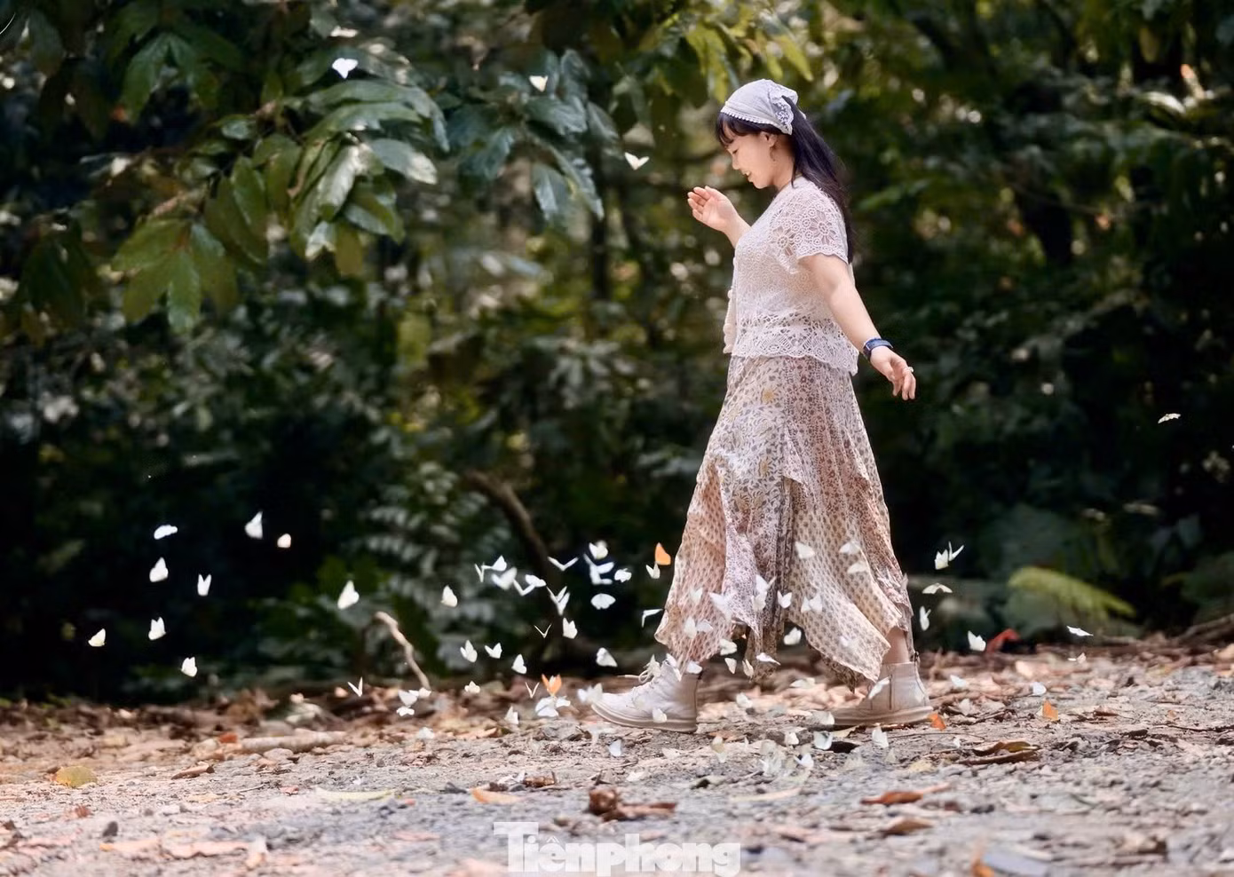 "Bướm rất thích nước ngọt và nước muối, hai loại đồ uống này giúp sự sinh trưởng và kích thích giao hợp của chúng nên du khách có thể đổ một chút ra đất, bướm sẽ tụ lại nhiều hơn", Huy Hoàng chia sẻ kinh nghiệm "săn" được bướm đẹp tại đây.