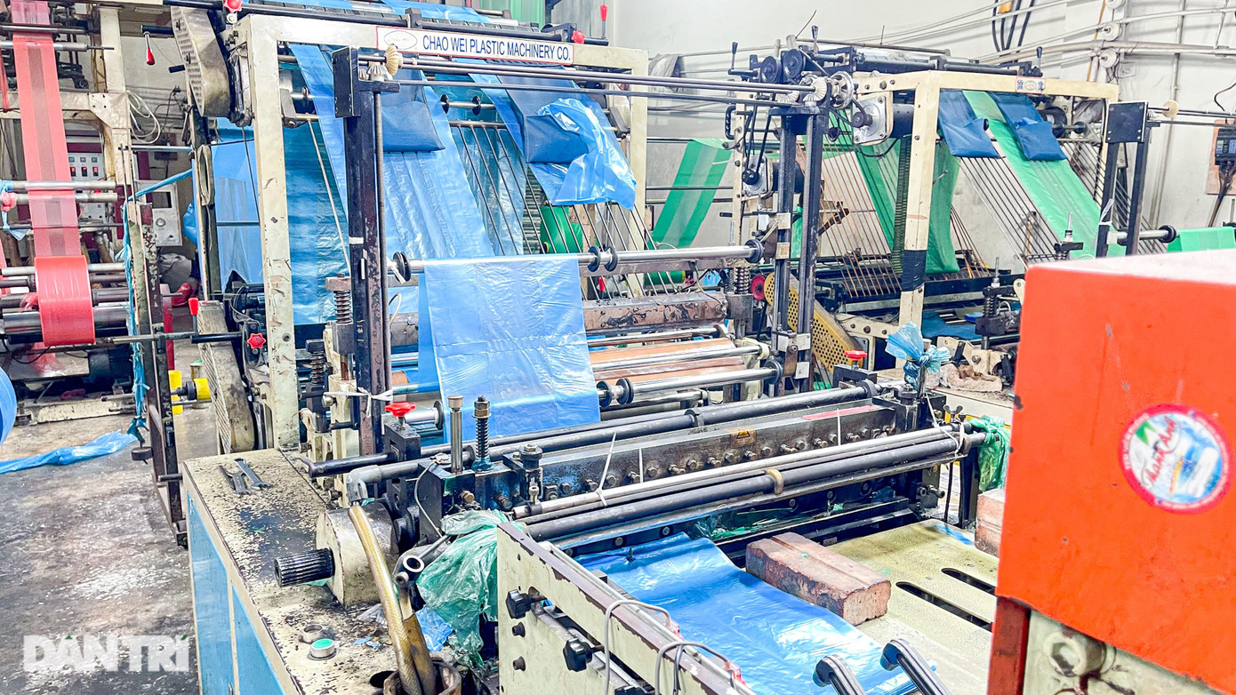 Dàn máy liên hợp từ thổi, cắt, dập hoạt động nhịp nhàng.