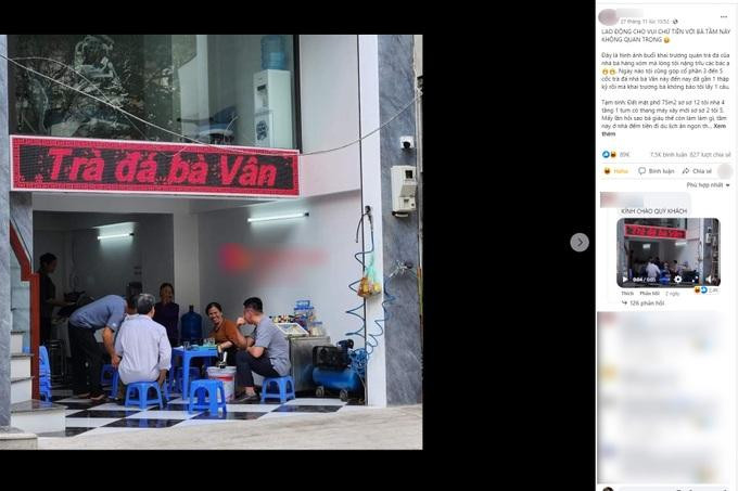 Quán trà đá của bà Vân nổi tiếng khắp mạng xã hội nhiều ngày qua. (Ảnh chụp màn hình).