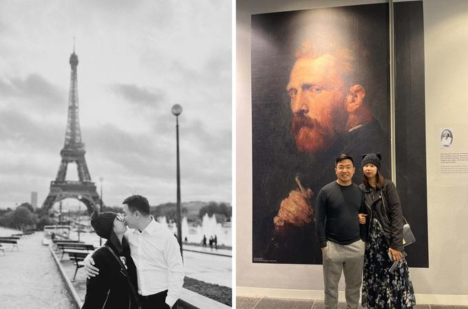 Cặp đôi chụp hình trước tháp Eiffel, Pháp (ảnh trái) và bảo tàng Van Gogh, Hà Lan (ảnh phải) (Ảnh: Huong Hainy). Cặp đôi chụp hình trước tháp Eiffel, Pháp (ảnh trái) và bảo tàng Van Gogh, Hà Lan (ảnh phải) (Ảnh: Huong Hainy).