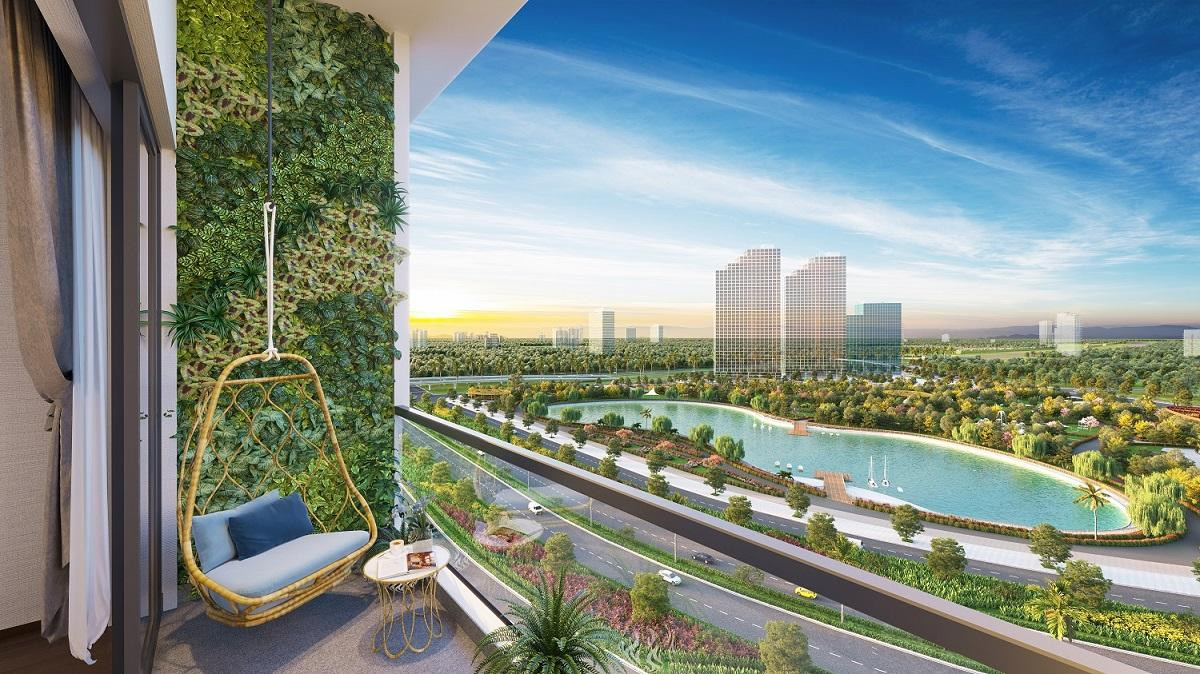 Bạn có thể vừa làm việc vừa thư giãn tại balcony với chiếc xích đu nhỏ