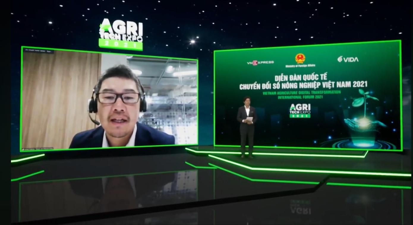 Ông Kohei Sakata, Giám đốc bộ phận Nông nghiệp Kỹ thuật số khu vực châu Á - Thái Bình Dương, Tập đoàn Bayer tại diễn đàn quốc tế Chuyển đổi số Nông nghiệp Việt Nam 2021