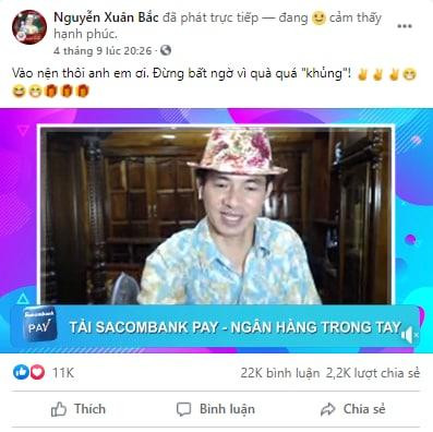 Nghệ sĩ Xuân Bắc kêu gọi mọi người mở tài khoản Sacombank Pay miễn phí