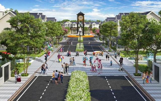 Hình ảnh quảng trường thời đại với biểu tượng cột đồng hồ Châu Âu lãng mạn tại trung tâm của Times Garden Vĩnh Yên Residences