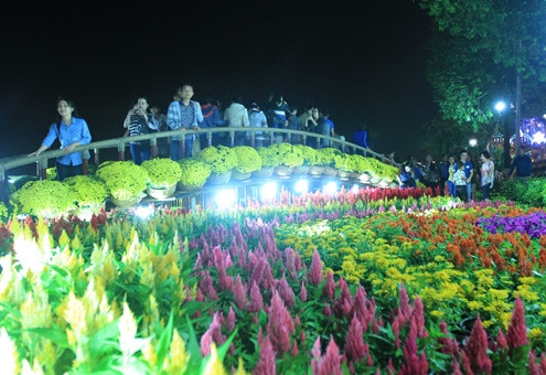 Chiếc cầu nhỏ góp phần chiêm ngưỡng khoảng không gian đầy màu sắc của hơn 100 loài hoa khác nhau trên Đường hoa Xuân