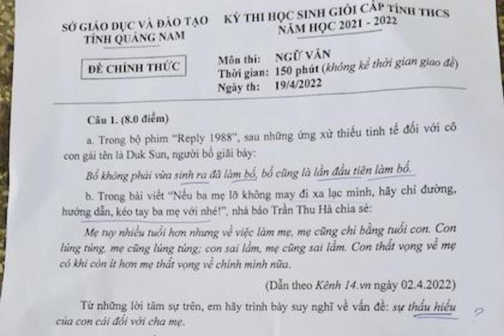 Đề thi học sinh giỏi Văn tỉnh Quảng Nam.