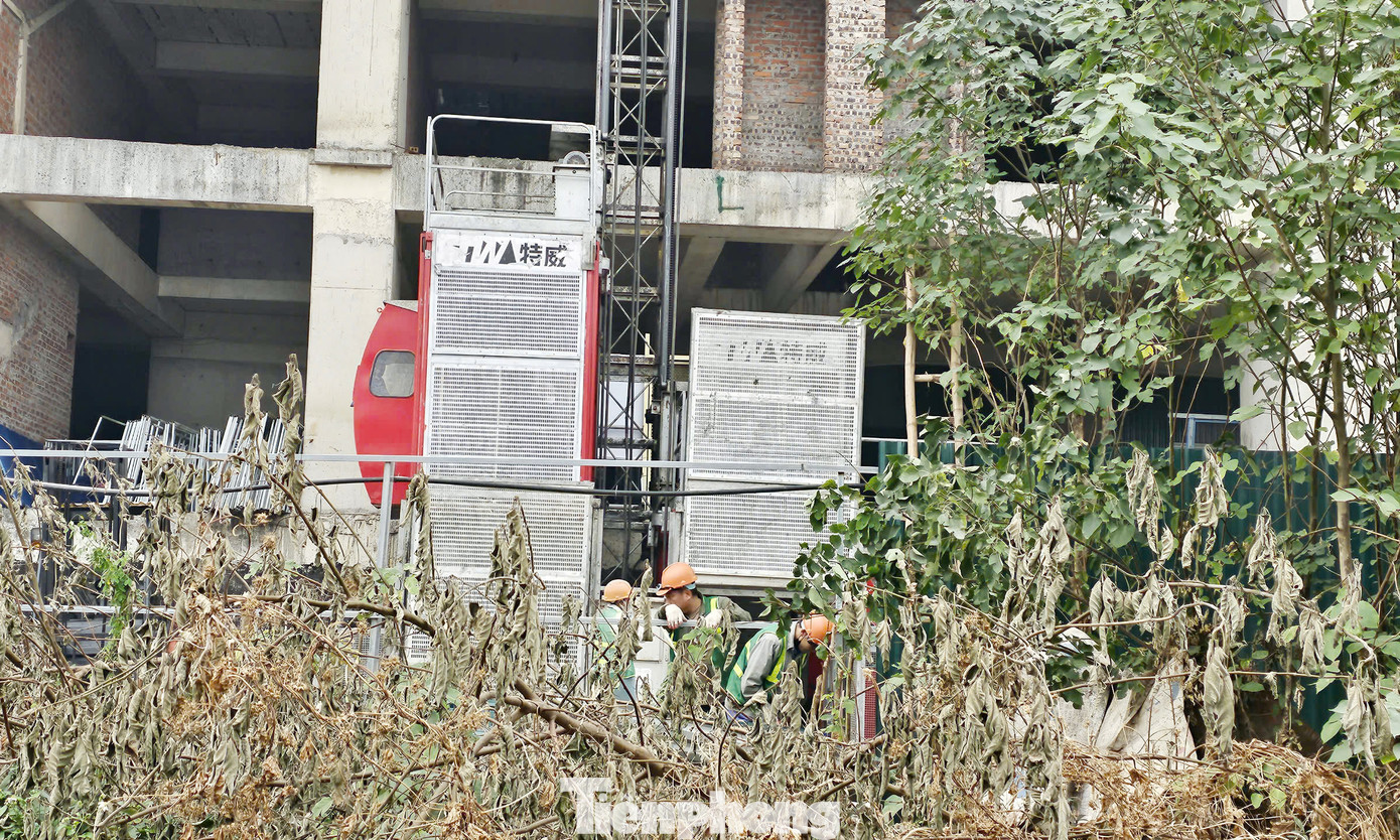 Tại dự án, máy móc và công nhân đang thi công hoàn thiện các hạng mục của dự án. Bên cạnh dự án, điểm tư vấn chào bán căn hộ dự án chung cư Bluegem Tower cũng được dựng lên. Theo môi giới, dự án thiết kế gồm 29 tầng cùng với 1 tầng lửng, 2 tầng kỹ thuật và 2 tầng hầm với tổng cộng hơn 500 căn hộ. Giá căn hộ đang được chào bán từ 45 triệu đồng/m2 trở lên. Ảnh: Đình Phong.