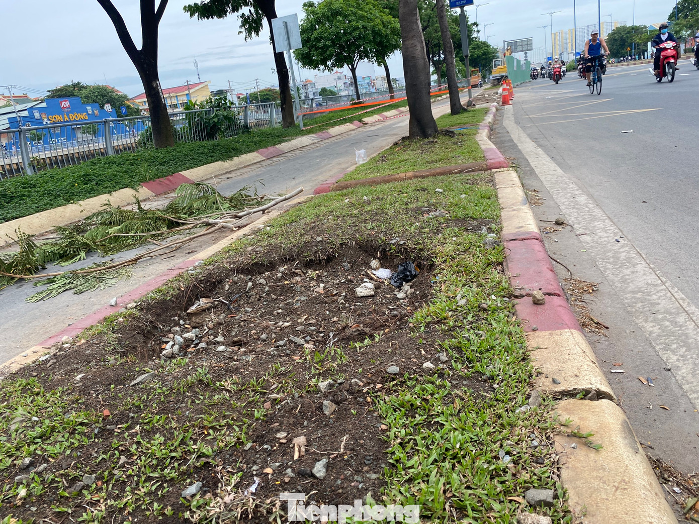 Một số cây xanh cùng trạm chờ xe buýt đã được di dời để phục vụ thi công mở rộng đường Võ Văn Kiệt.