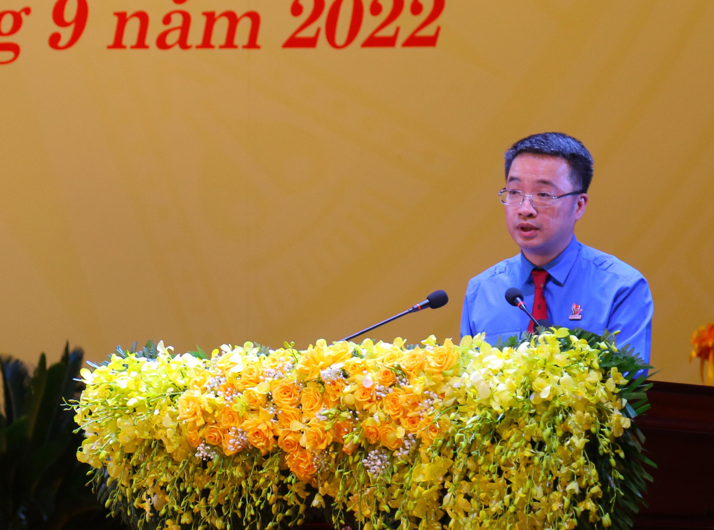 Anh Nguyễn Tường Lâm, Bí thư T.Ư Đoàn phát biểu tại Đại hội Đoàn TNCS Hồ Chí Minh tỉnh Quảng Bình nhiệm kỳ 2022-2027