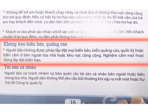 Trong sổ tay cư dân Keangnam có đoạn ghi cấm treo quốc kỳ. 