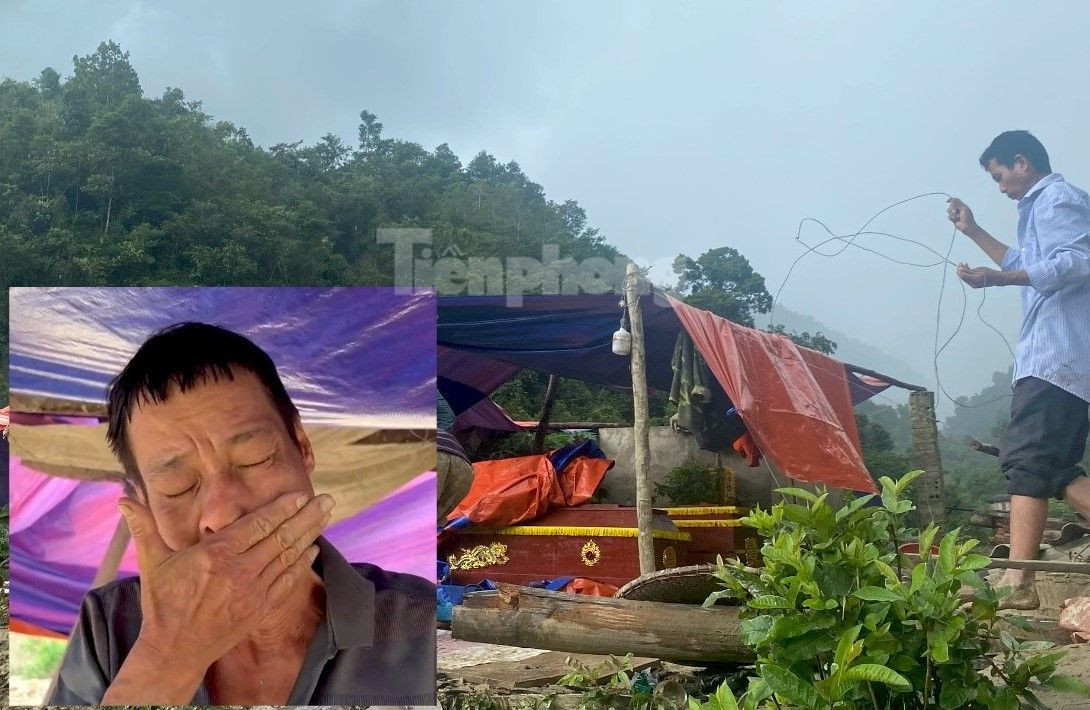 Ông Luyến đau xót kể lại thời điểm vợ con bị lũ cuốn trôi.