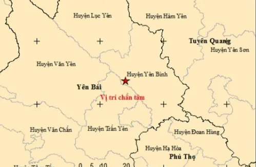 Vị trí tâm chấn trận động đất trưa 6/6.