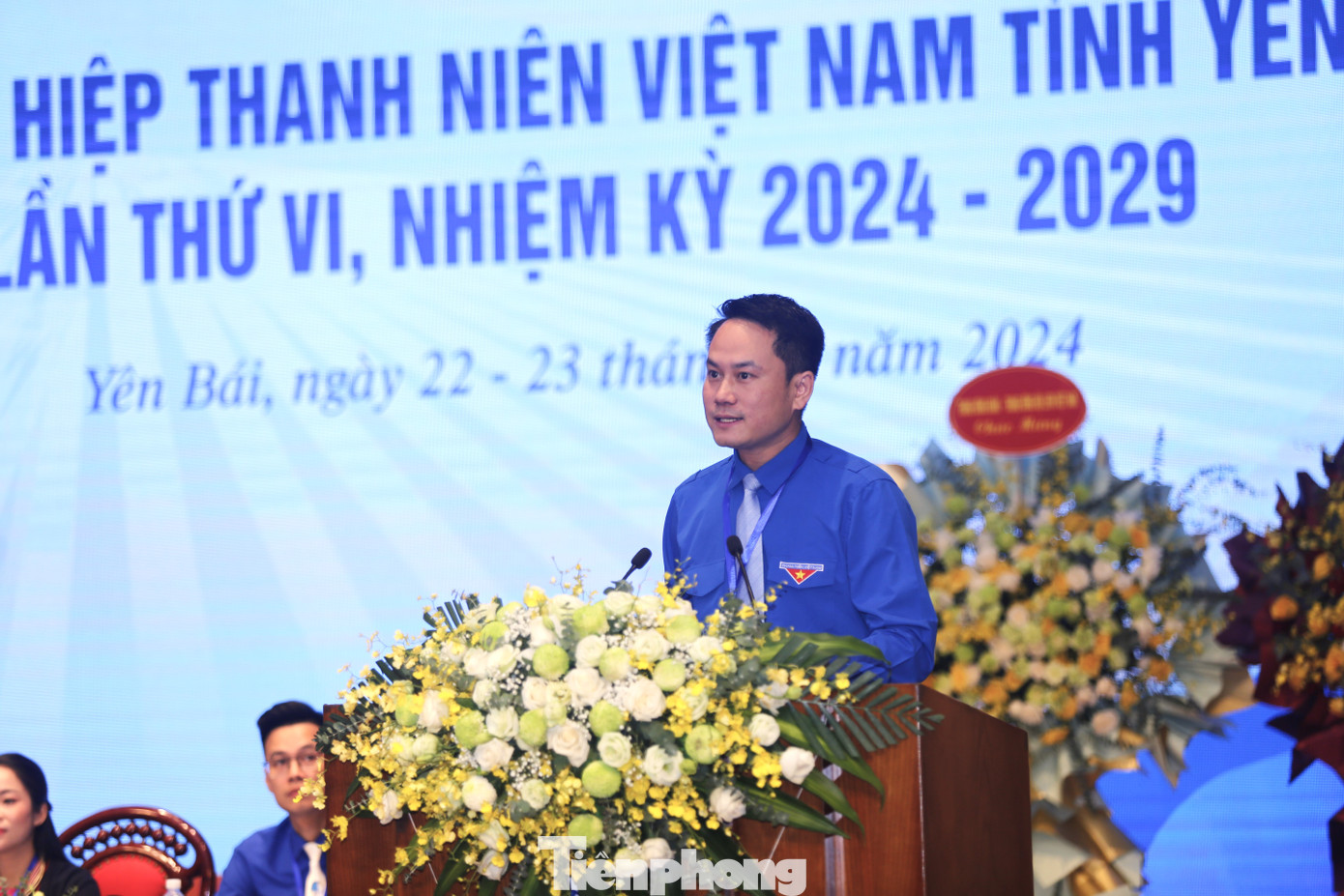 Anh Nguyễn Kim Quy - Phó chủ tịch thường trực Trung ương Hội Liên hiệp thanh niên Việt Nam phát biểu tại Đại hội.