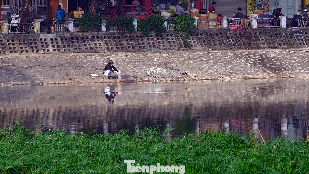 Nhiều người chọn hồ là nơi thả cá chép vàng tiễn ông Công ông Táo về trời.