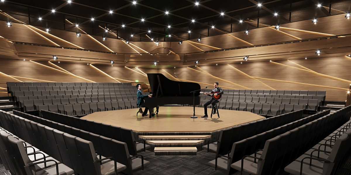 Với phần thiết kế kiểu "hội tụ", khán phòng nhỏ có sức chứa 500 người.