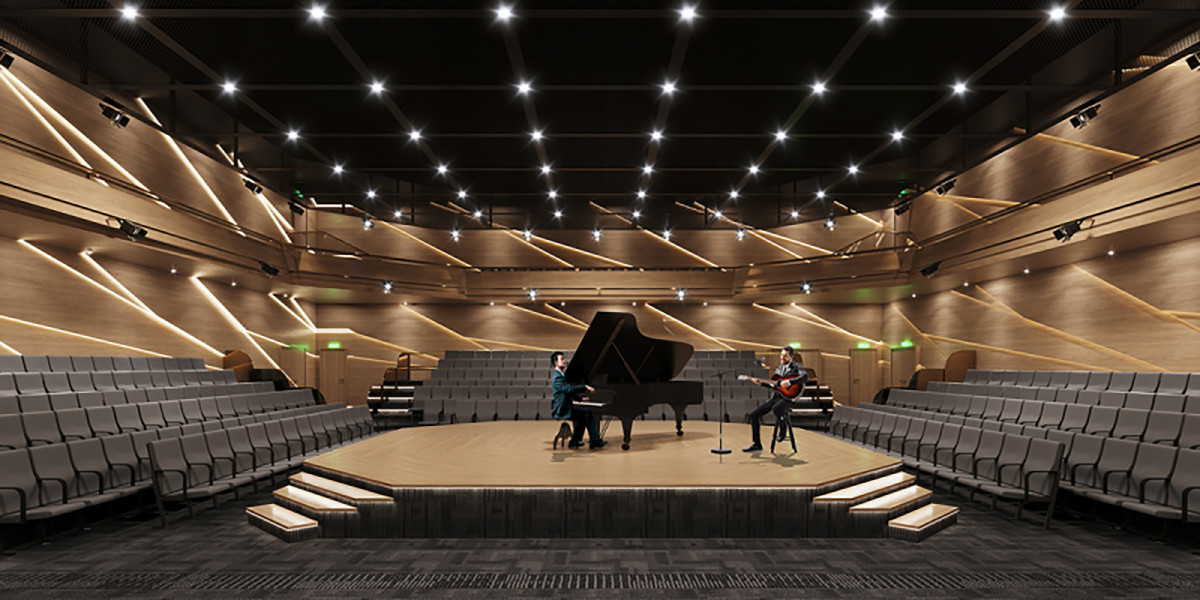 Với phần thiết kế kiểu "hội tụ", khán phòng nhỏ có sức chứa 500 người.