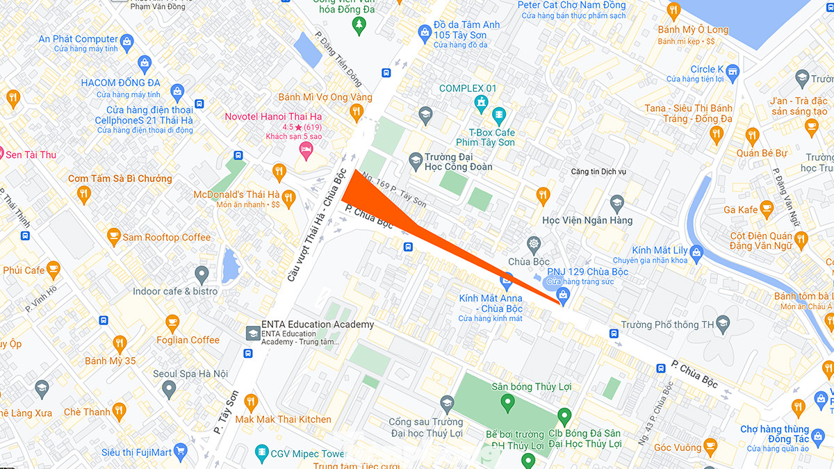 Vị trí giải phóng mặt bằng mở rộng nút giao thông Chùa Bộc - Thái Hà.