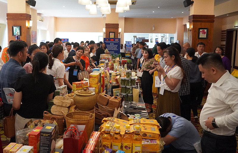 Các đại biểu tham quan gian hàng trưng bày sản phẩm riêng có của các 6 tỉnh Bắc Trung Bộ.