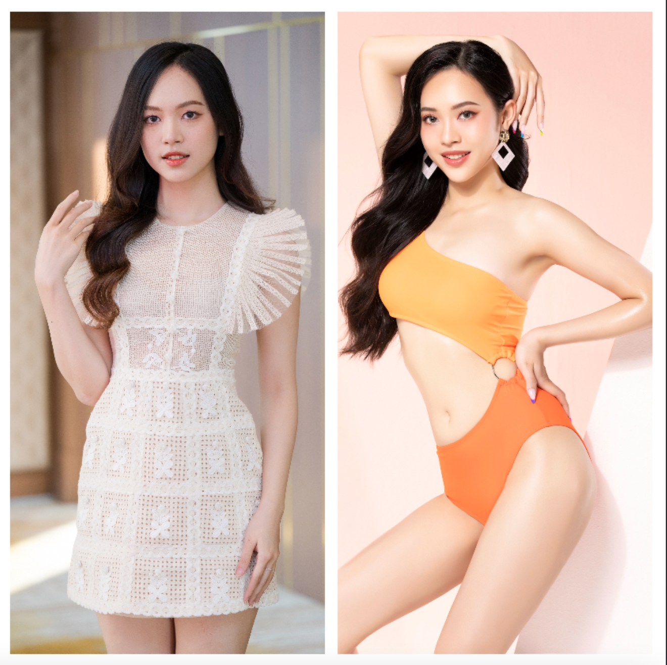 Trịnh Thùy Linh và Lê Nguyễn Ngọc Hằng đều tự tin thể hiện nét đẹp ngọt ngào, mong manh của mình trước ống kính máy ảnh. Sau 2 tháng rèn luyện, thần thái của họ có nhiều cải thiện.