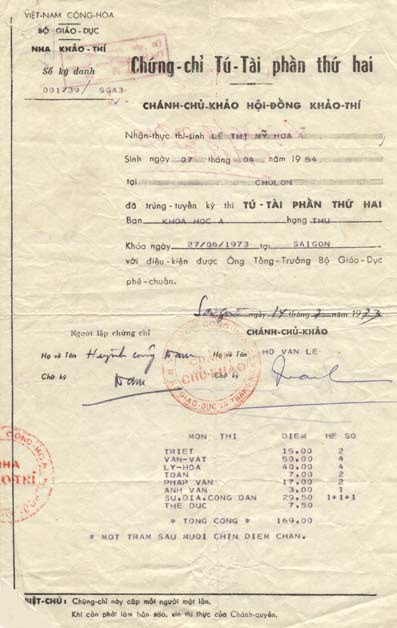 Đầu những năm 1970, Nha Khảo thí đã ký hợp đồng với công ty IBM để điện toán hóa toàn bộ hồ sơ thí vụ, từ việc ghi danh, làm phiếu báo danh, chứng chỉ trúng tuyển… đến các con số thống kê cần thiết. Bảng trả lời cho đề thi trắc nghiệm được đặt từ Hoa Kỳ, và bài làm của thí sinh được chấm bằng máy IBM 1230