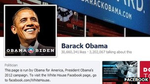 Trang Facebook cá nhân của ông Barack Obama thu hút được hàng chục triệu người bấm nút like ủng hộ