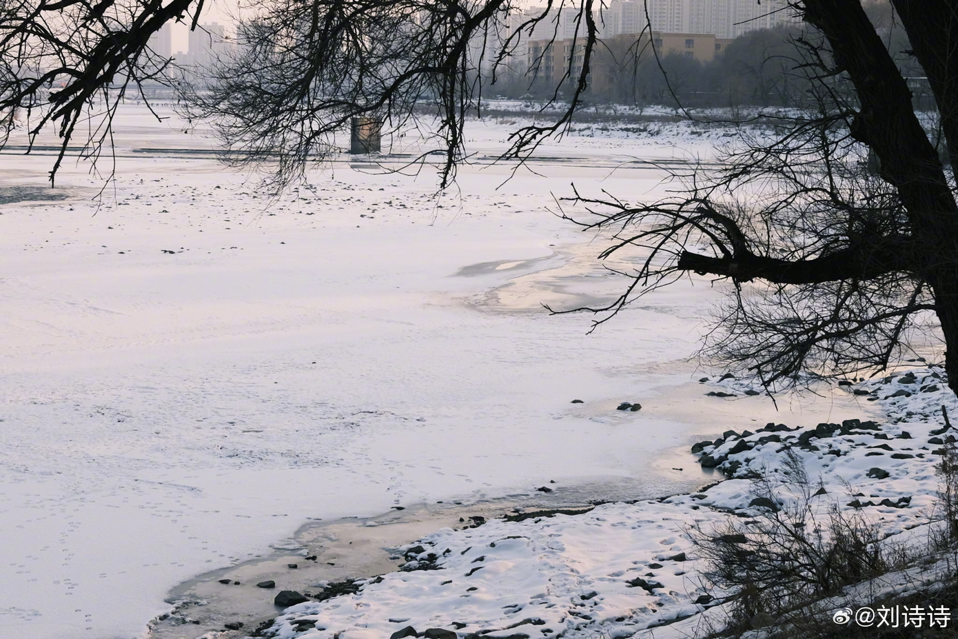 Ngoài ảnh chân dung, nữ diễn viên chia sẻ thêm ba bức ảnh phong cảnh mùa đông với cây khô và tuyết phủ trắng. Người hâm mộ đoán mỹ nhân sinh năm 1987 đang ở tỉnh Hắc Long Giang. Trước Tết Nguyên đán, cô phải đến vùng đất lạnh giá này để quay phim, không rõ cô có được nghỉ lễ hay phải làm việc xuyên Tết.