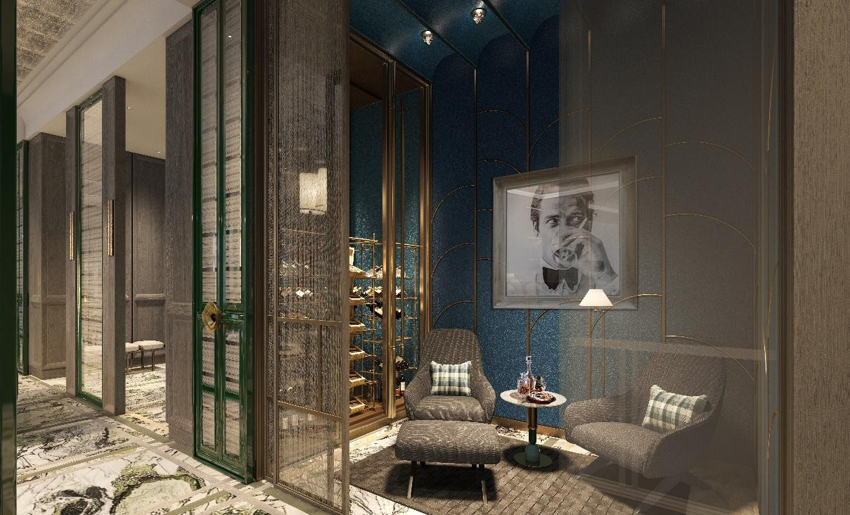 Không gian sang trọng, cổ điển của cigar lounge (phòng hút cigar) bên trong căn penthouse mang thương hiệu JW Marriott tại dự án Grand Marina Saigon. Ảnh: Masterise Homes