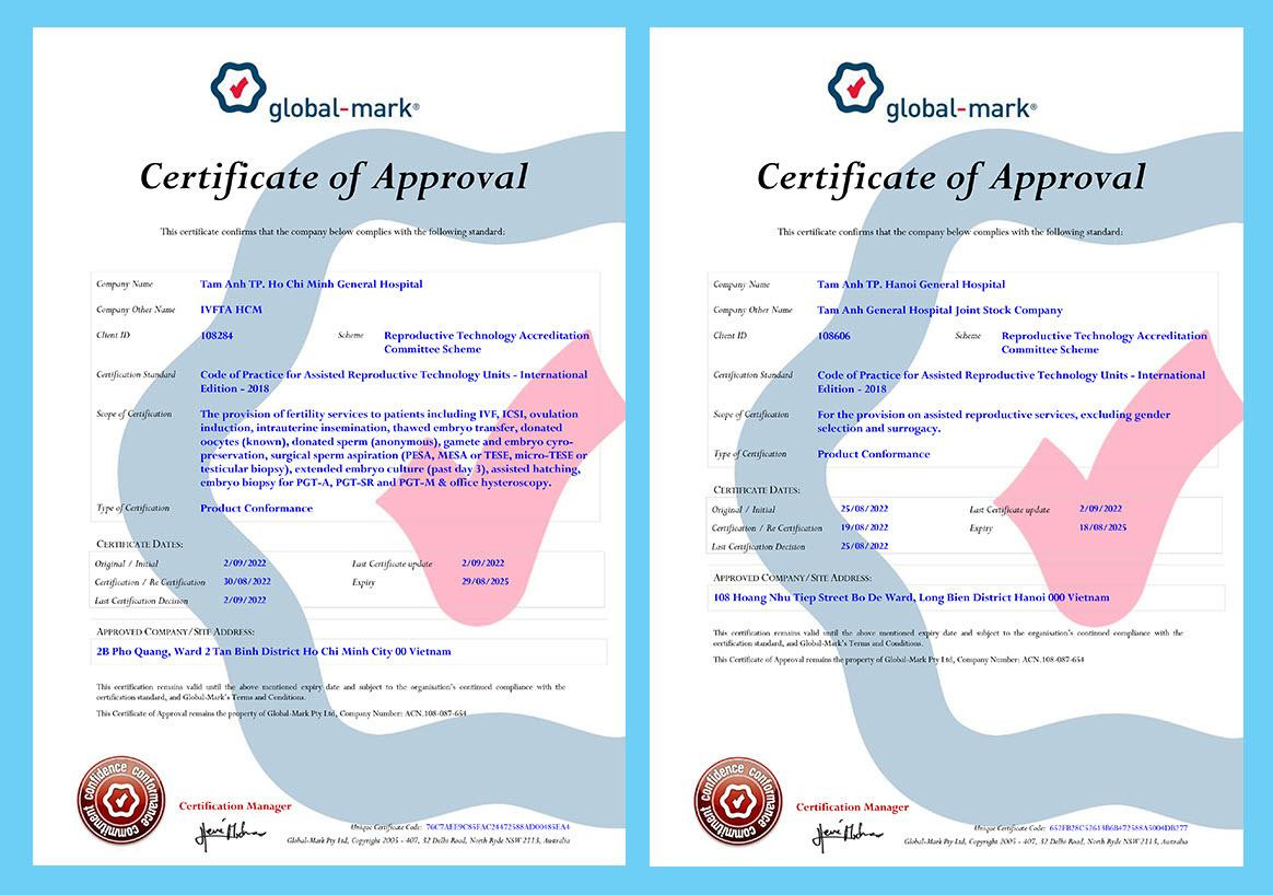 Hệ thống Trung tâm Hỗ trợ sinh sản IVF Tâm Anh nhận chứng nhận RTAC. Ảnh: BVĐK Tâm Anh cung cấp