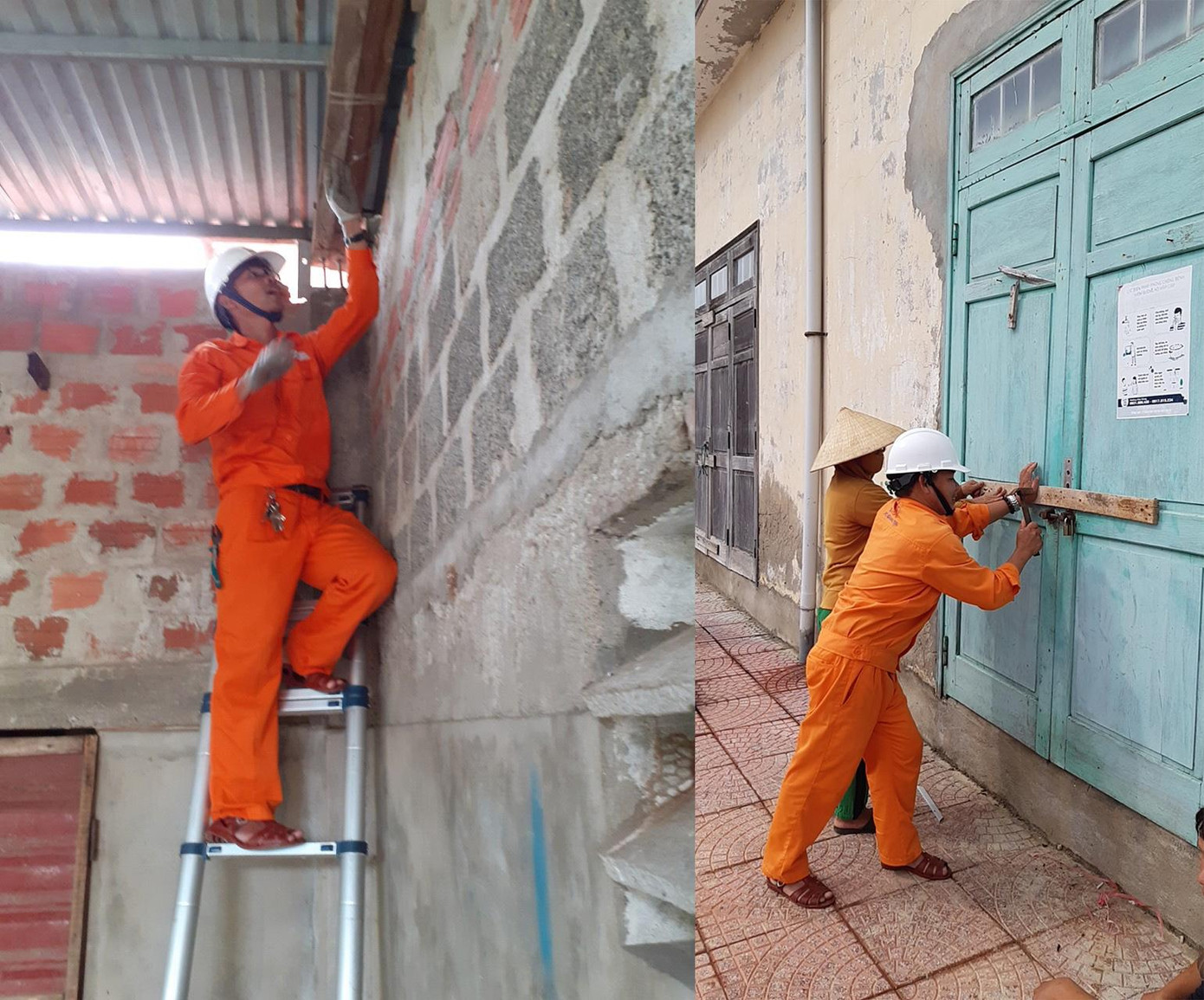 Công nhân Điện lực tại đảo Cồn Cỏ hỗ trợ người dân chằng néo nhà cửa, chỉnh trang hệ thống điện trong nhà để đảm bảo an toàn trước bão