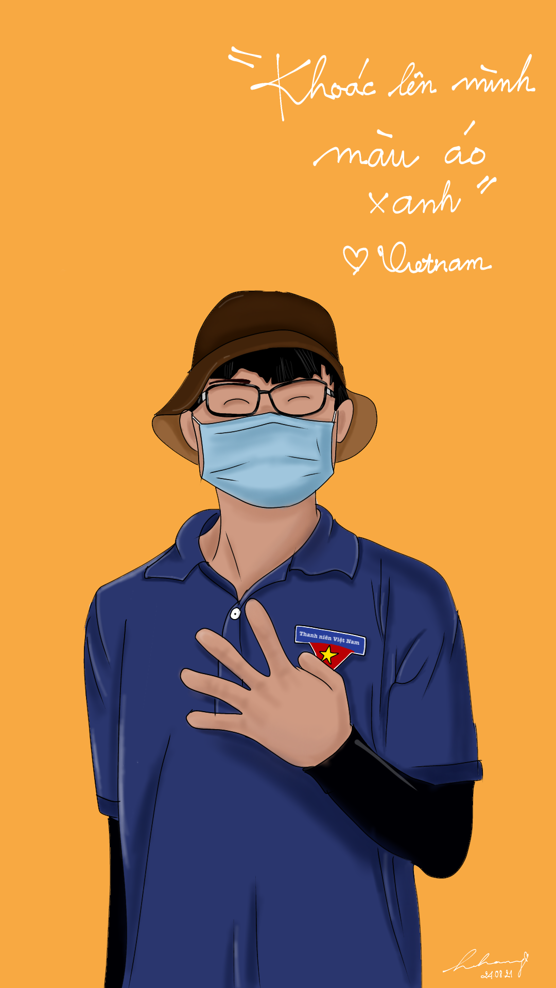 "Chiến sĩ áo xanh" được Hoa Trang vẽ lại trên nền tranh đồ họa. "Chiến sĩ áo xanh" được Hoa Trang vẽ lại trên nền tranh đồ họa.